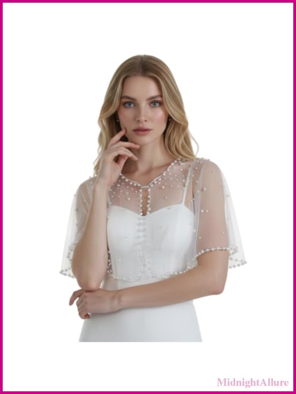 Pearl Tulle Sheer Bridal Cape Shawl for Women Wedding Wrap